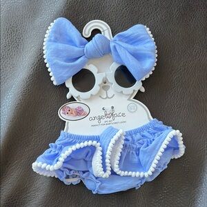 Blue Baby Bow and Diaper Cover Set